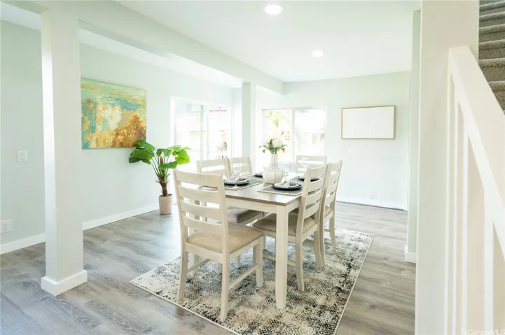 The dining room shares an open space with the kitchen