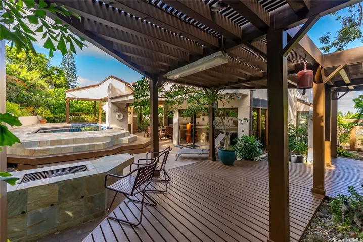 Backyard garden and pool deck
