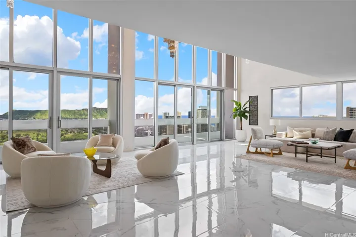 Living Area w/ 2 story windows