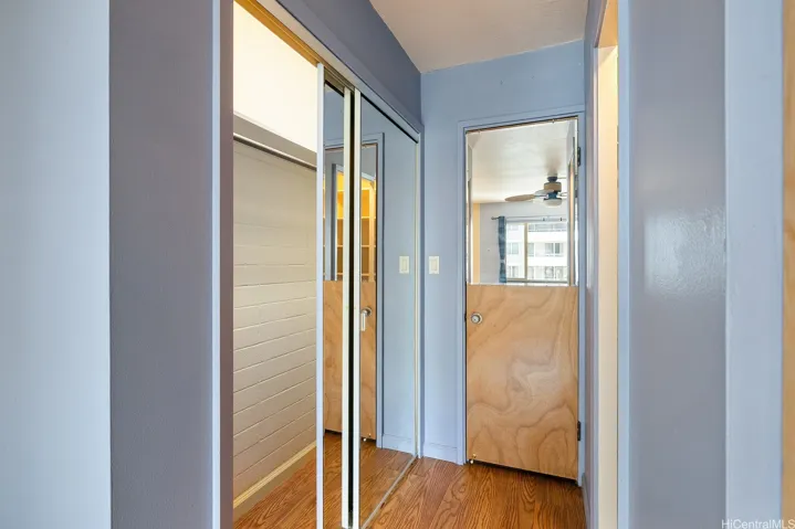 Clothes closet on the left.