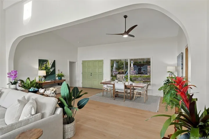 Elegant dining area perfect for hosting island gatherings and formal dinner parties.