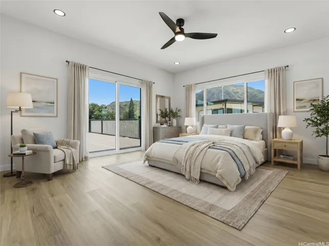 Enhanced. Spacious primary bedroom with direct access to the massive lanai.