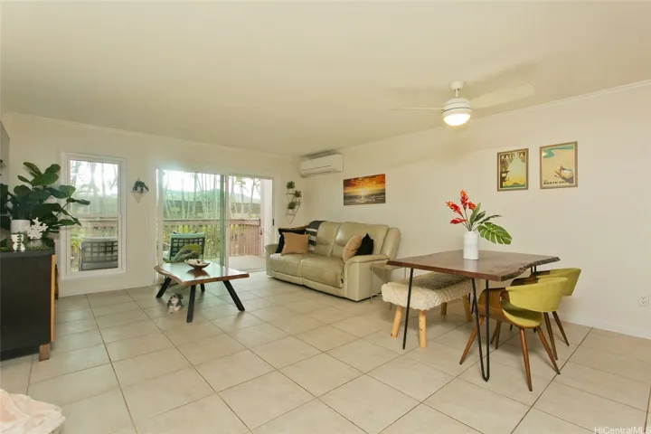 This home has an open floor plan , that leads to the spacious deck .