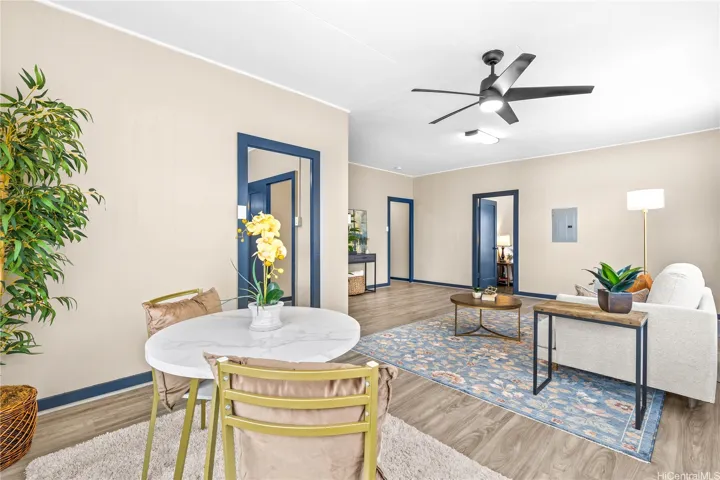 Front dining to living, kitchen, and BR's