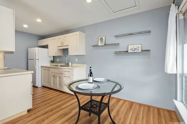 Newer cabinetry for all your storage needs.  Floating shelves helps you decorate your living space.