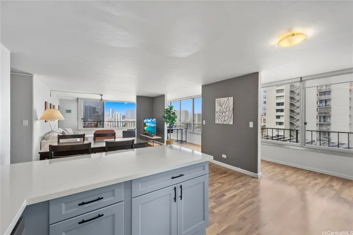 Light-filled kitchen and dining space with a warm, welcoming atmosphere.