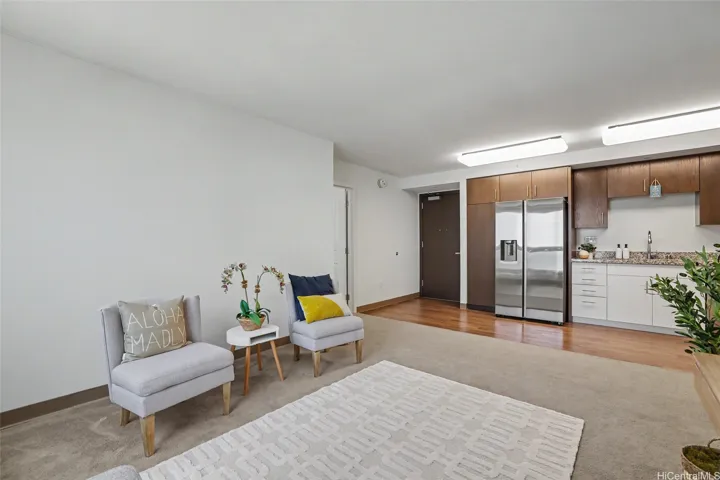 Entry, kitchen and living room.