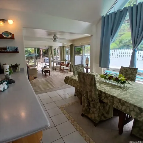 Vaulted ceiling in the heart of the home makes it feel larger.