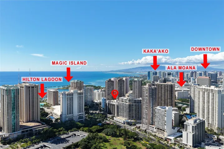Great location in Waikiki. Near Hilton Hawaiian Village, Ala Moana Center and Beach Park, across the street to Fort Derussy Park.