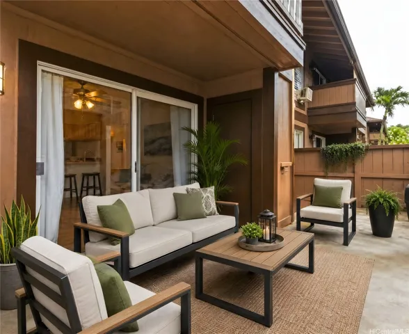 Enhanced photo of the back patio