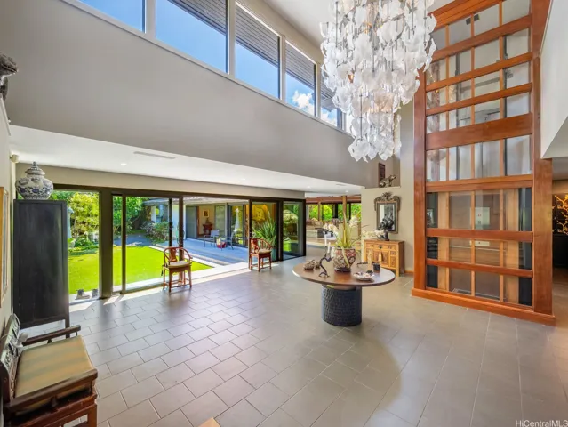 The main entrance with custom glass elevator.