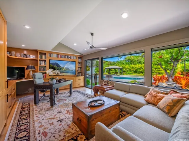 No matter what side of the home you are on the pool or the water side,  beauty surrounds you.