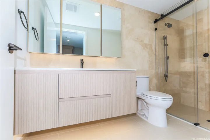 Counter space and a good size shower