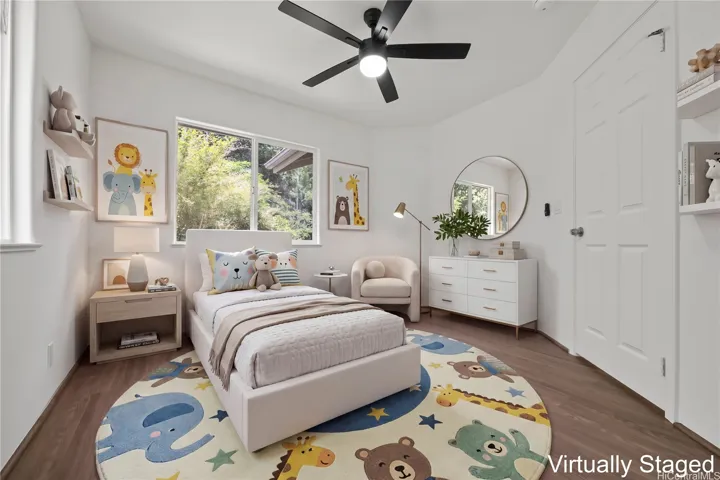 Second bedroom staged as a children's room