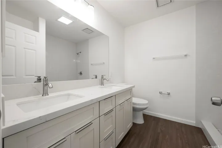 Primary bath with double sink vanity and shower