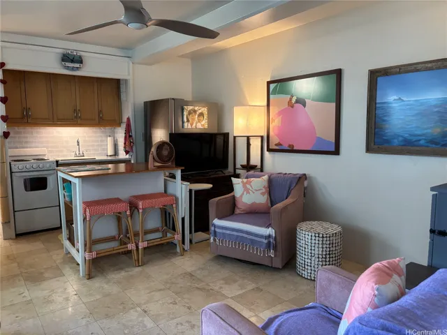 Fold out twin bed in grey cabinet on right
