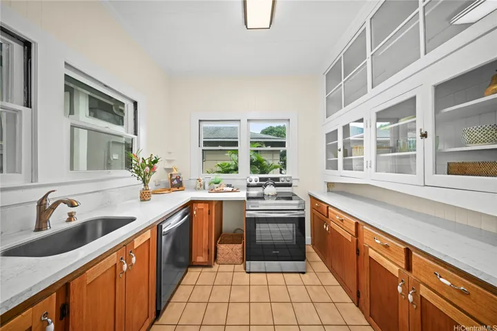 Original glass hutch/cabinets with original hardware.