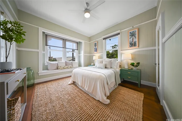 High ceilings in the homes provide a great feel. This primary suite has great window seat for reading or sipping morning tea.