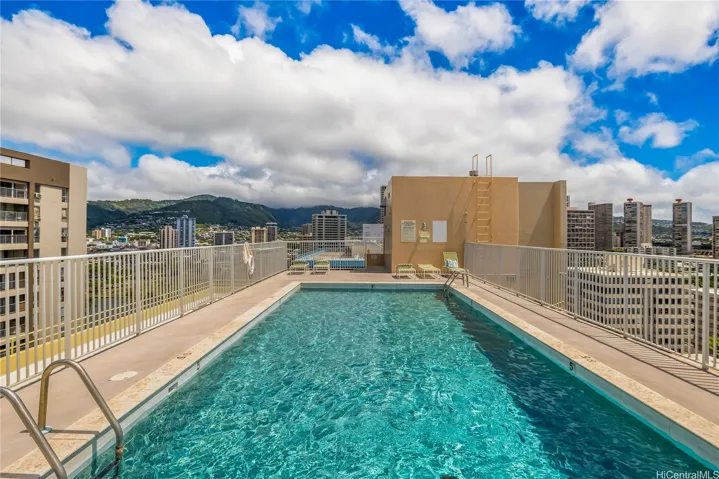 The heated, rooftop pool with mauka and makai views.