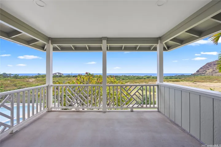 Large covered lanai off primary bedroom with breathtaking ocean views