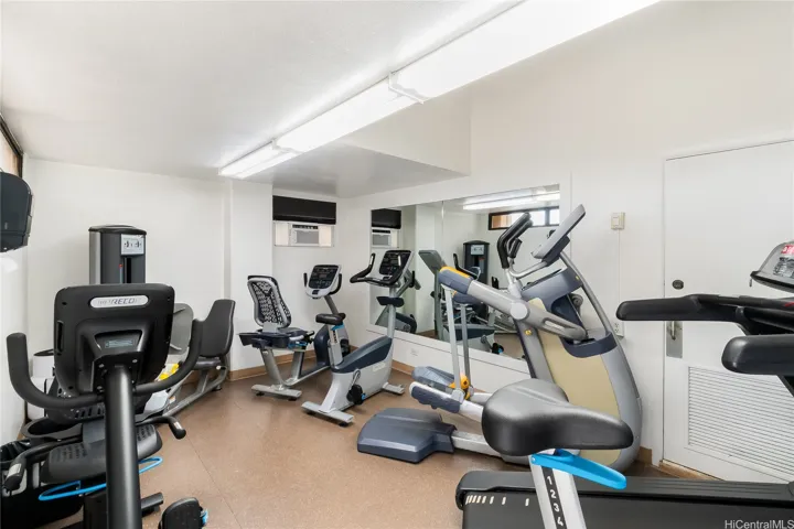 Well-equipped fitness center — no gym membership needed