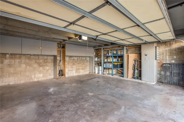 Two car garage with storage.