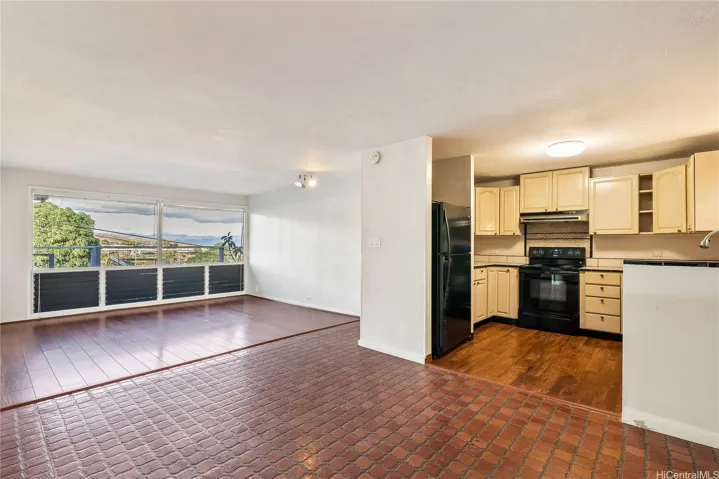 Large living and dining area just off of the kitchen