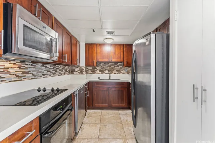 Modern kitchen with stainless steel appliances