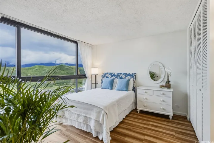 The bedroom has a full view too.