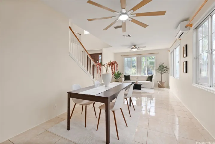 The main living and dining areas flow together while still providing clearly defined spaces.