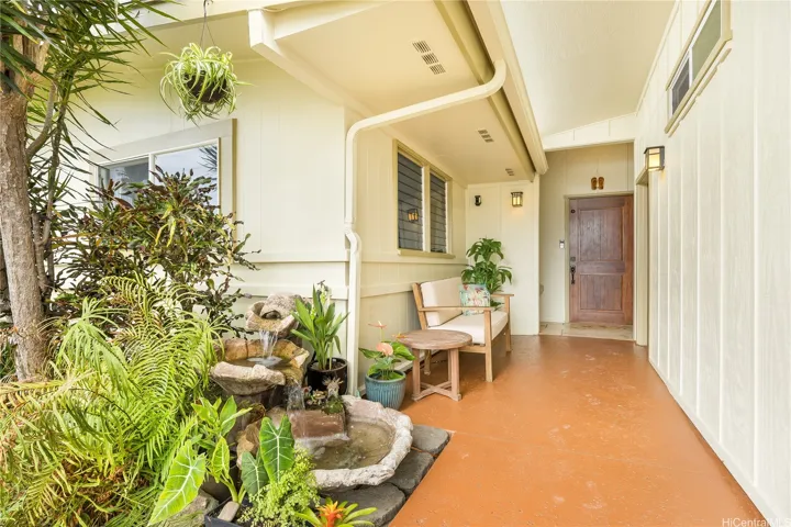 Tranquil and welcoming entry.