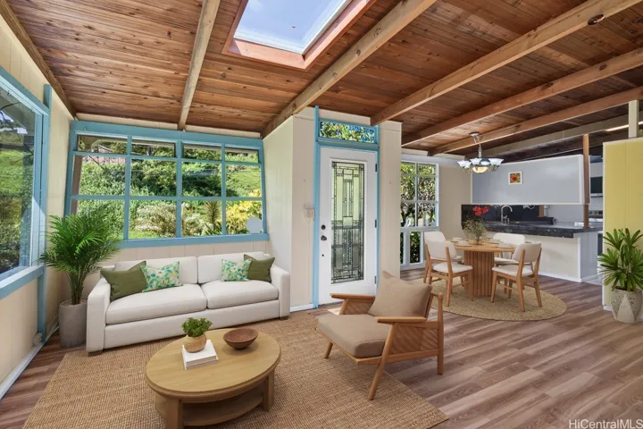 Open beam ceilings, skylights and windows provide for a light and bright home!(photo enhanced)
