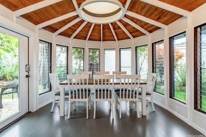 Dinning room with ceiling to floor windows