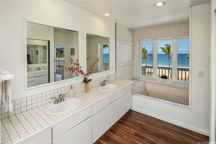 Primary bathroom with ocean views.