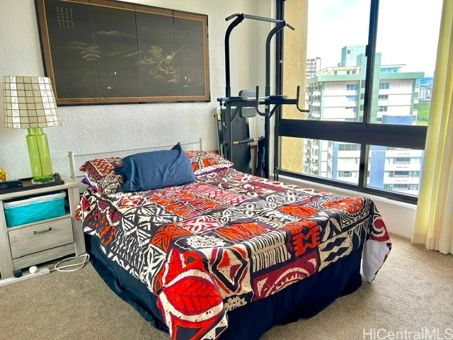 bedroom with work out
apparatus next to it