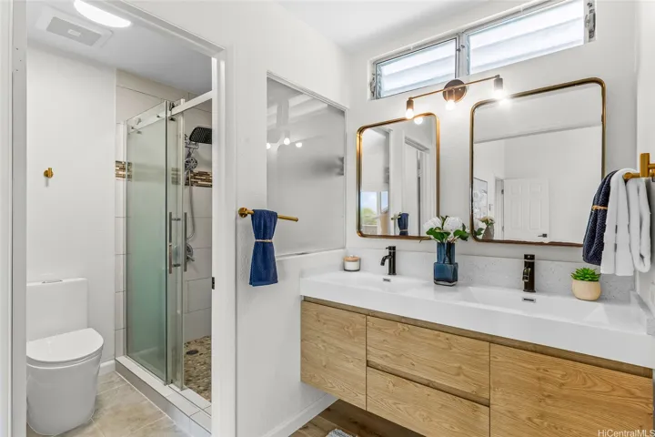 Primary bathroom upstairs. Walk-in shower and updated.
