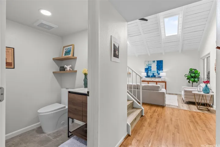 Updated half bath in the main level.