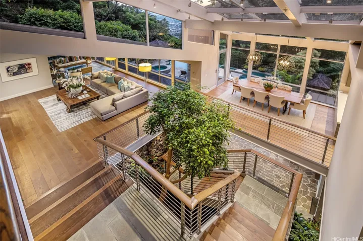 Looking down into main living area