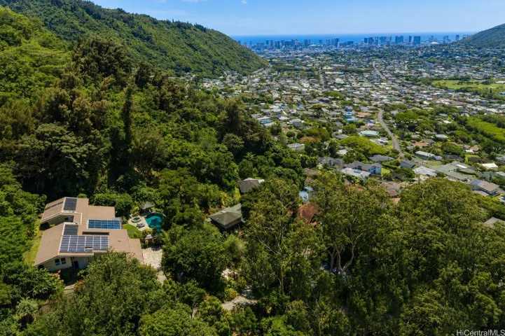 Aerial view overlooking Manoa valley