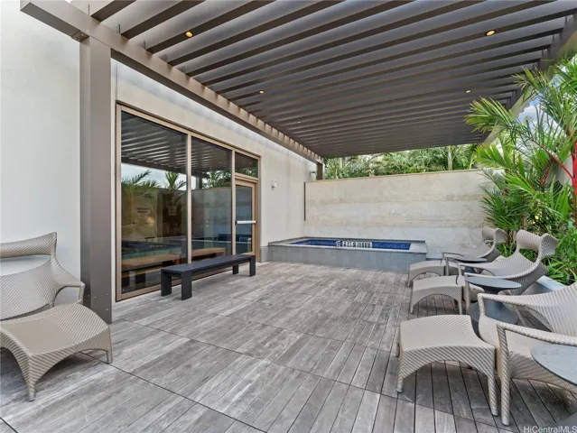 Outdoor Ofuro soaking bath with seating area