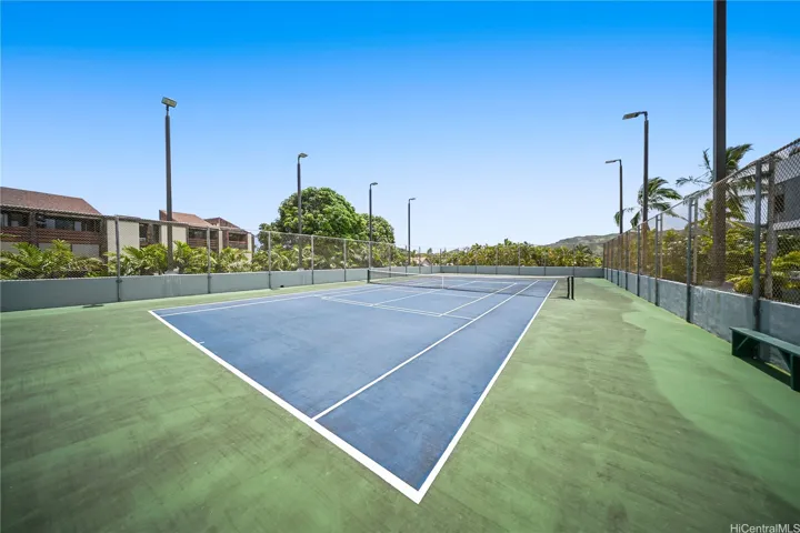Pickle ball and tennis courts below the pool.