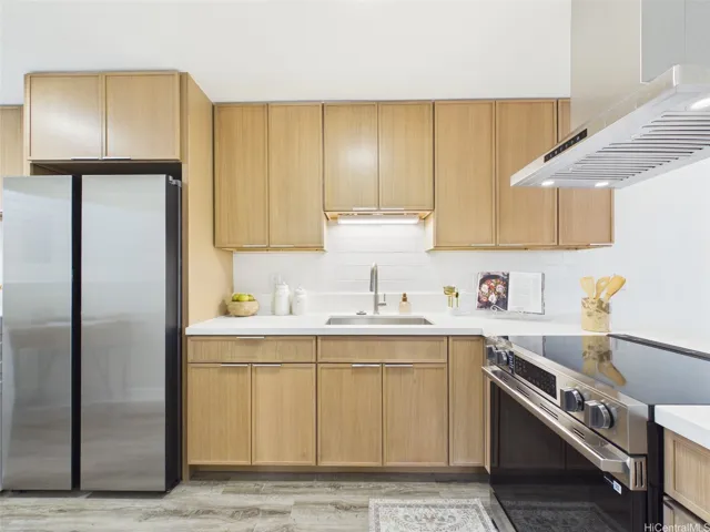 New Samsung Bespoke electric range anchors the fully rebuilt kitchen