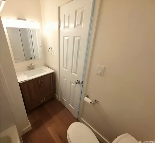 The hallway bath is a full with new vanity and lighting.