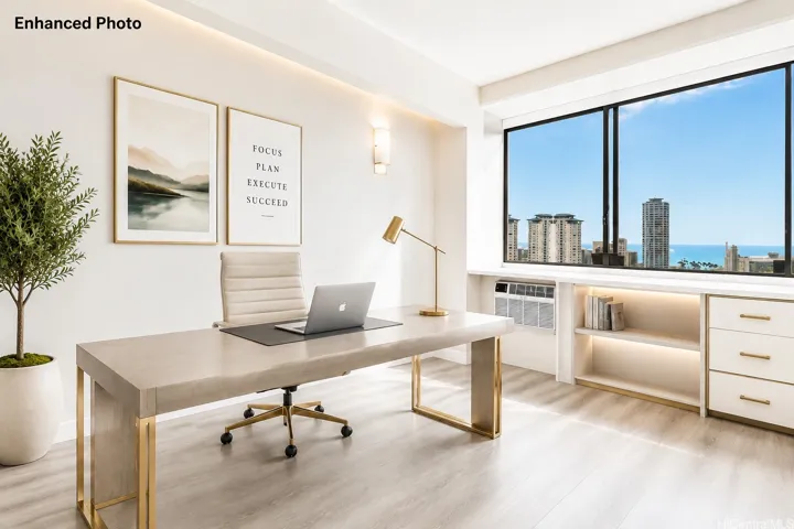 Enhanced Photo: 2nd Bedroom or Office, AI staged to show the possibilities