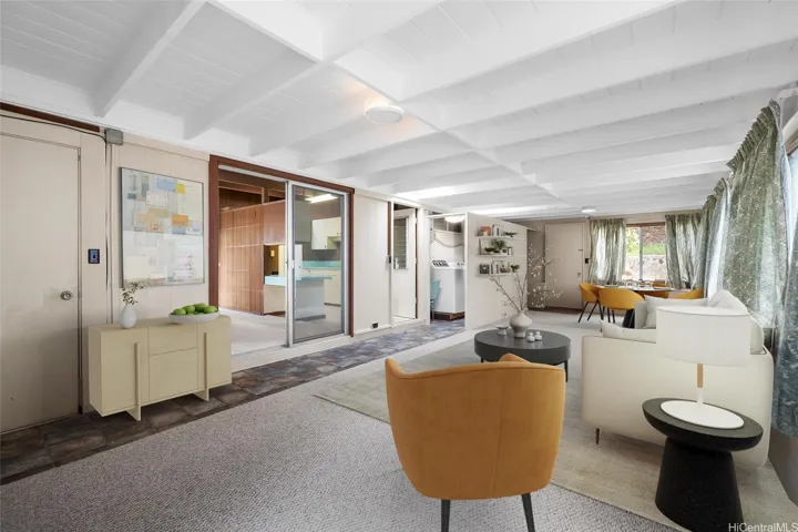 Spacious family room with refinished ceiling & new light fixtures (enhanced)