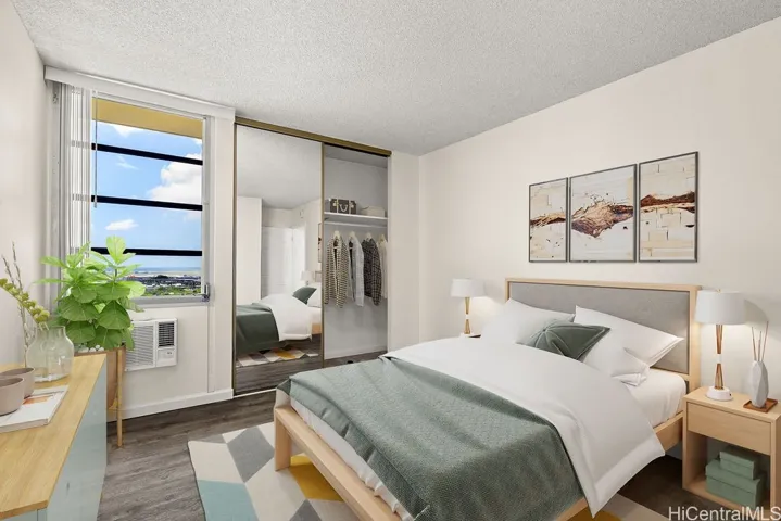 Primary bedroom. Virtually staged. Window AC. Two closets.