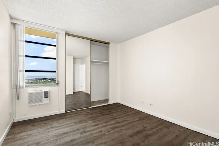 Primary bedroom. Window AC. Two closets.