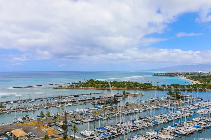 Beautiful view overlooking the yacht harbor and Ala Moana area