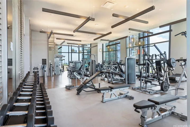 Fitness Center with free weights + weight & cardio machines.