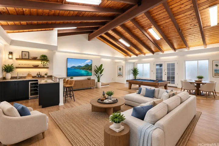 Virtually staged expansive recreation room showcasing an impressive amount of space for entertaining, large gatherings, a second living area, game room, or a variety of lifestyle needs.